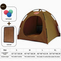 Four Seasons semi-enclosed cat tent with beige summer mat and three self-play balls on floor
