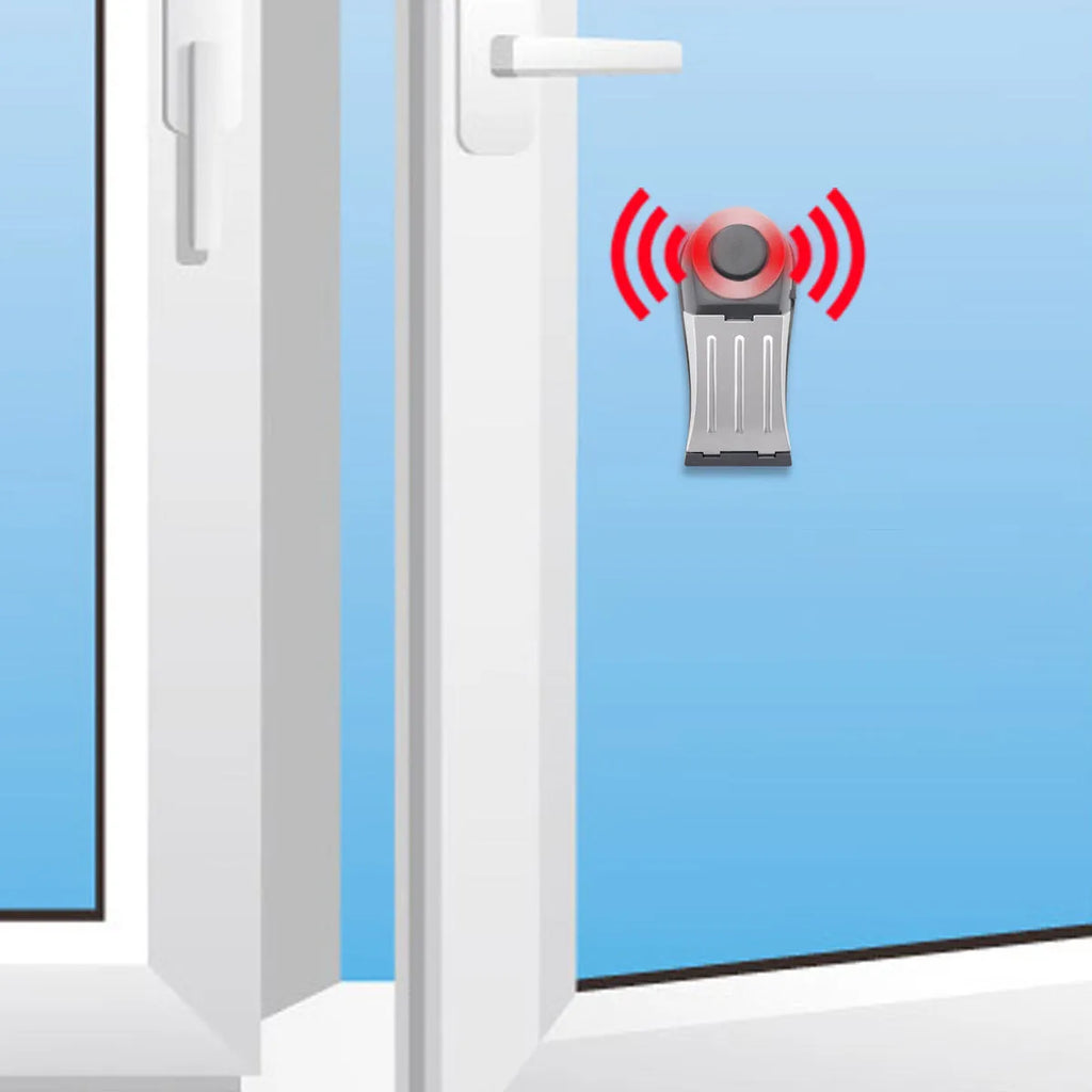 Grey hotel door stopper with flashing burglar alarm and lighting function