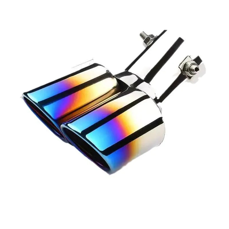 Stainless steel car exhaust pipe tail hood decoration in Double Baked Blue finish, flat mouth shape