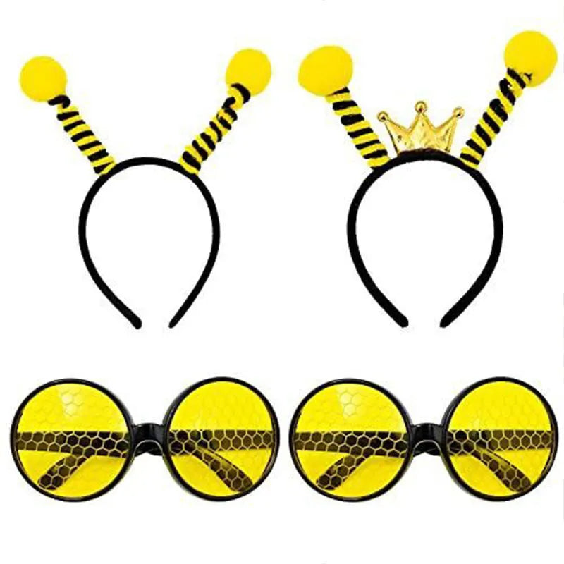 Child's insect costume headband and glasses set for dress-up, showing bee, butterfly, and ladybug themes.