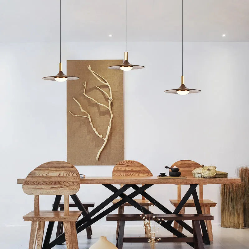 New Chinese style bar wall light made of solid walnut wood with copper finish, fish line chandelier shape.