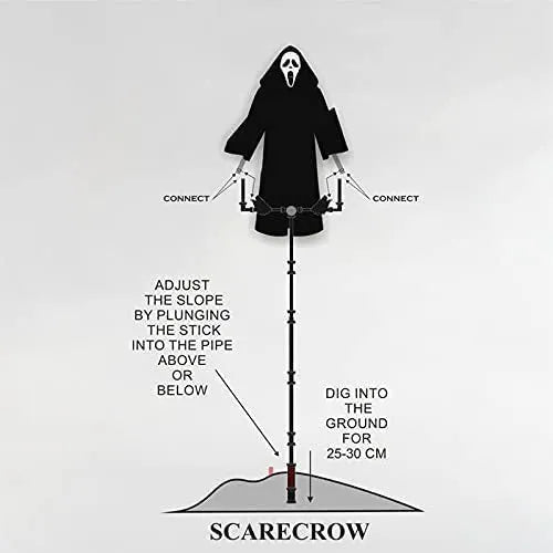 Plastic skeleton scarecrow Halloween decoration with screaming skull, measuring 70cm tall.
