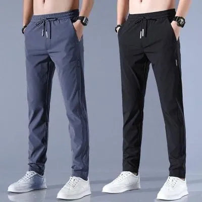 Men's loose straight drawstring sweatpants in khaki, summer casual thin trousers Korean version