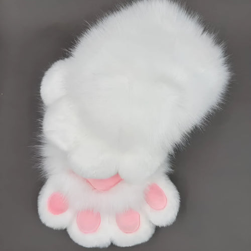 A pair of colourful animal claw cosplay gloves in nylon material on a neutral background.