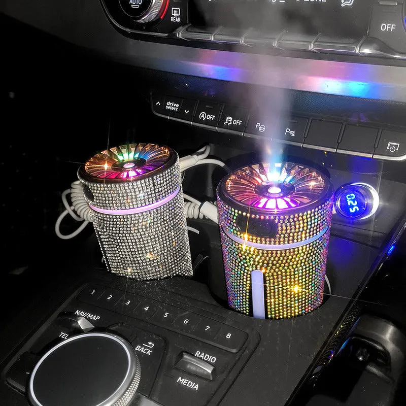 Luxury diamond car humidifier with LED light USB ultrasonic mini air purifier in black