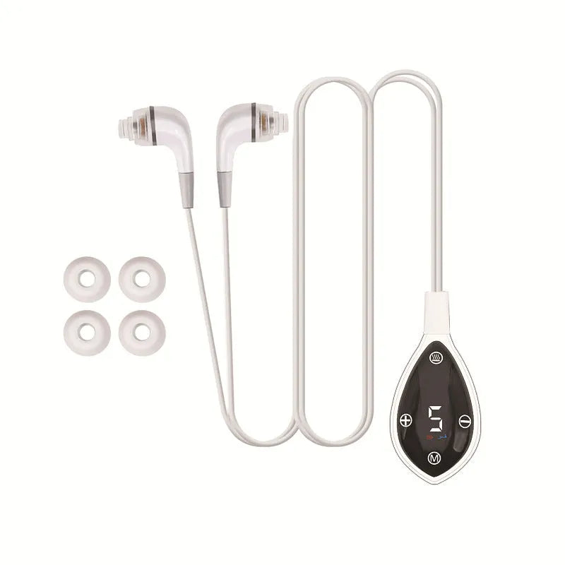 White portable 650nm laser otitis meter, 0.5W ABS ear physiotherapy device with button or touch pad control and silicone ear caps
