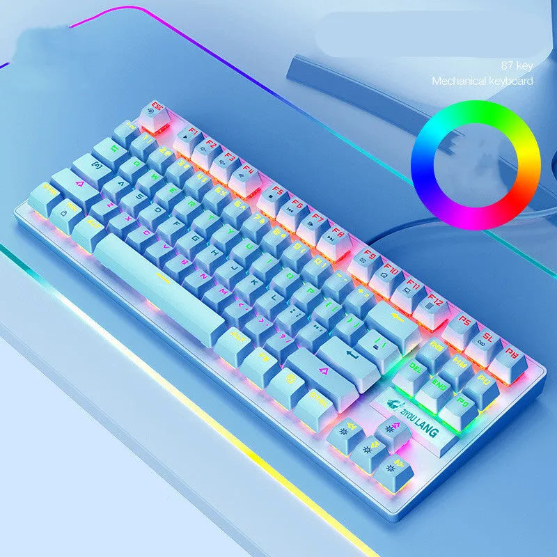 A compact mechanical gaming keyboard in a choice of colours on a desk