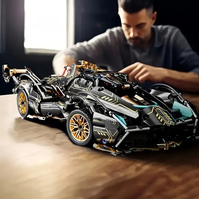 Remote control building blocks sports car racing toy made of ABS plastic with flash lights in colour box packaging