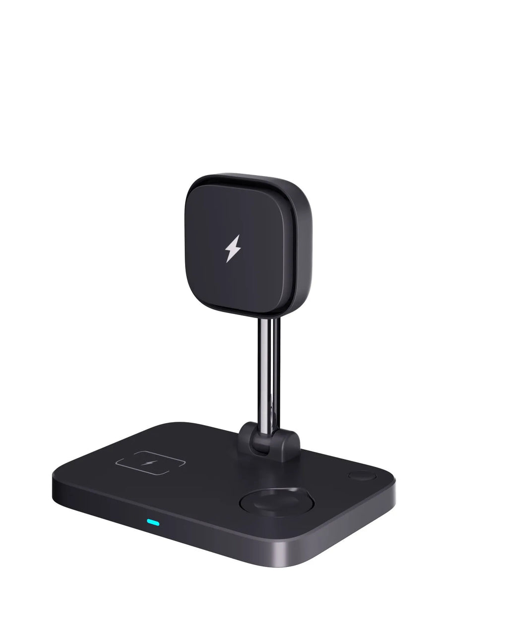 Black desktop magnetic wireless three-in-one charger with cooling bracket for phone watch earbuds