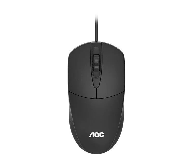 Black wired USB photoelectric mouse MS121 on a desk for home office or business use