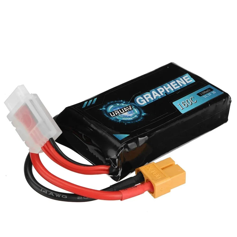 Black 7.4V 1200mAh lithium battery for RC model cars and ships.
