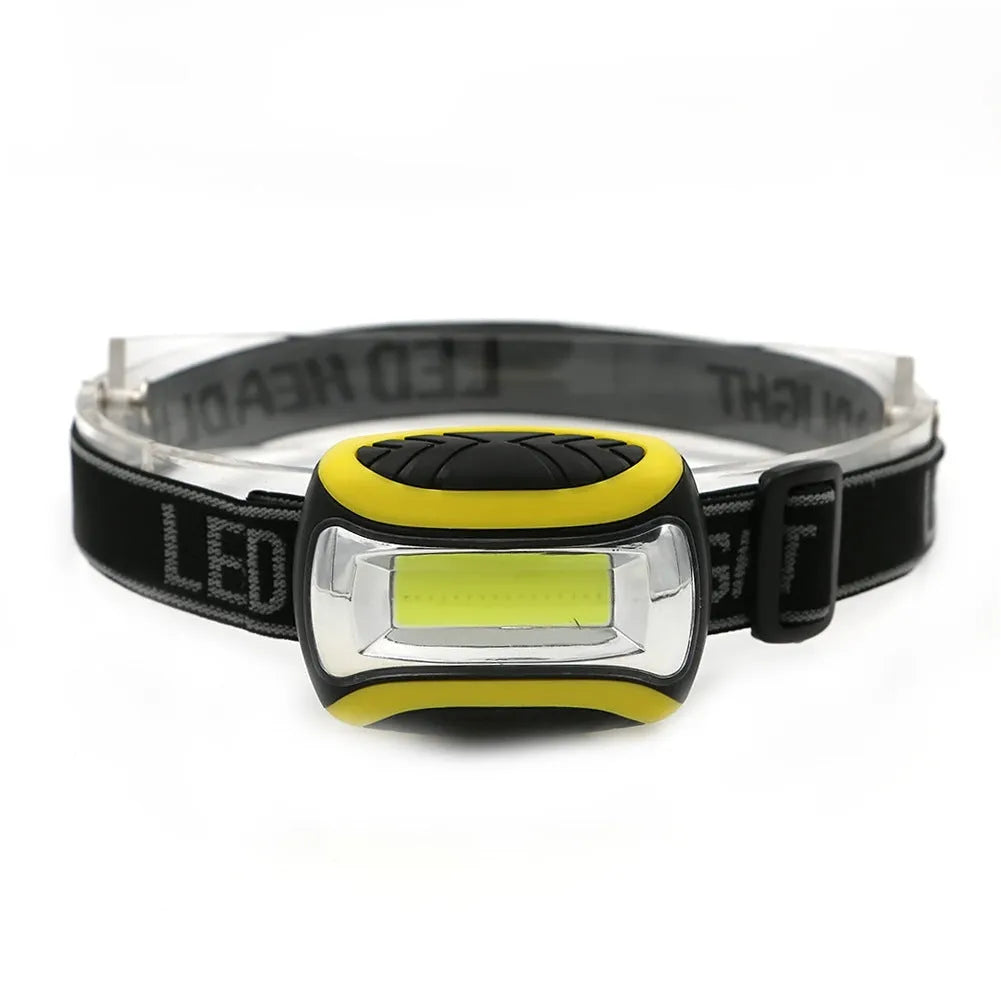 Yellow plastic COB LED headlamp with three-speed adjustment for outdoor use