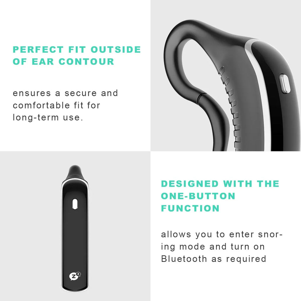 Black smart earset anti-snoring device with bone conduction and adaptive vibration
