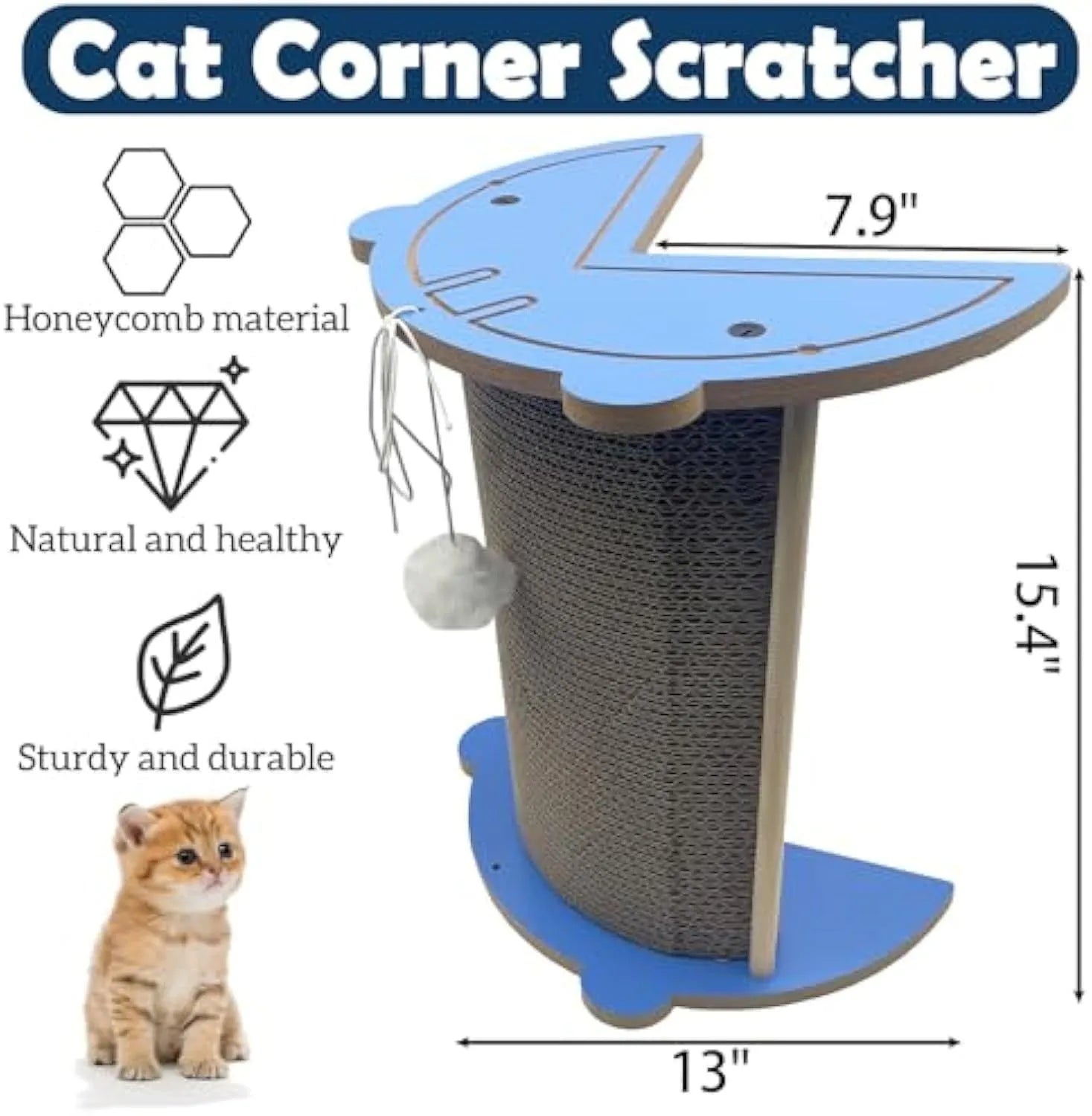 Corner cardboard cat scratching pad with hanging ball for wall mounting