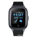 Black elderly positioning smart watch with 1.4 inch screen, plastic body, plus button, and wrist strap