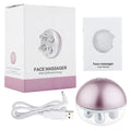 Rose red USB rechargeable face roller massager with ABS body, 7.5 x 7.5 x 6cm, and data cable