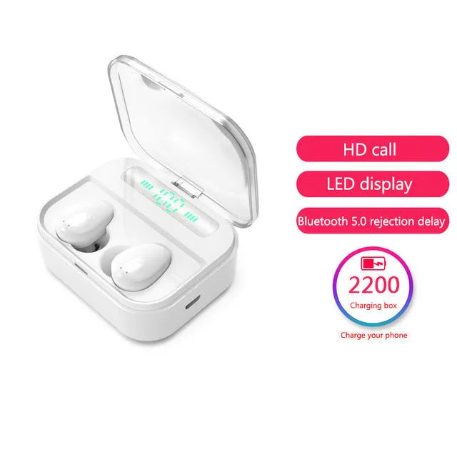 X7LED black wireless Bluetooth sports earbuds with charging case showing LED display