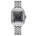 Fashion stainless steel square couple quartz watch with 28mm dial in silver white, gold, and rose gold finishes.