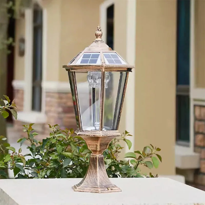 Solar pillar lamp outdoor waterproof with IP65 rating and bend shape in black for garden use