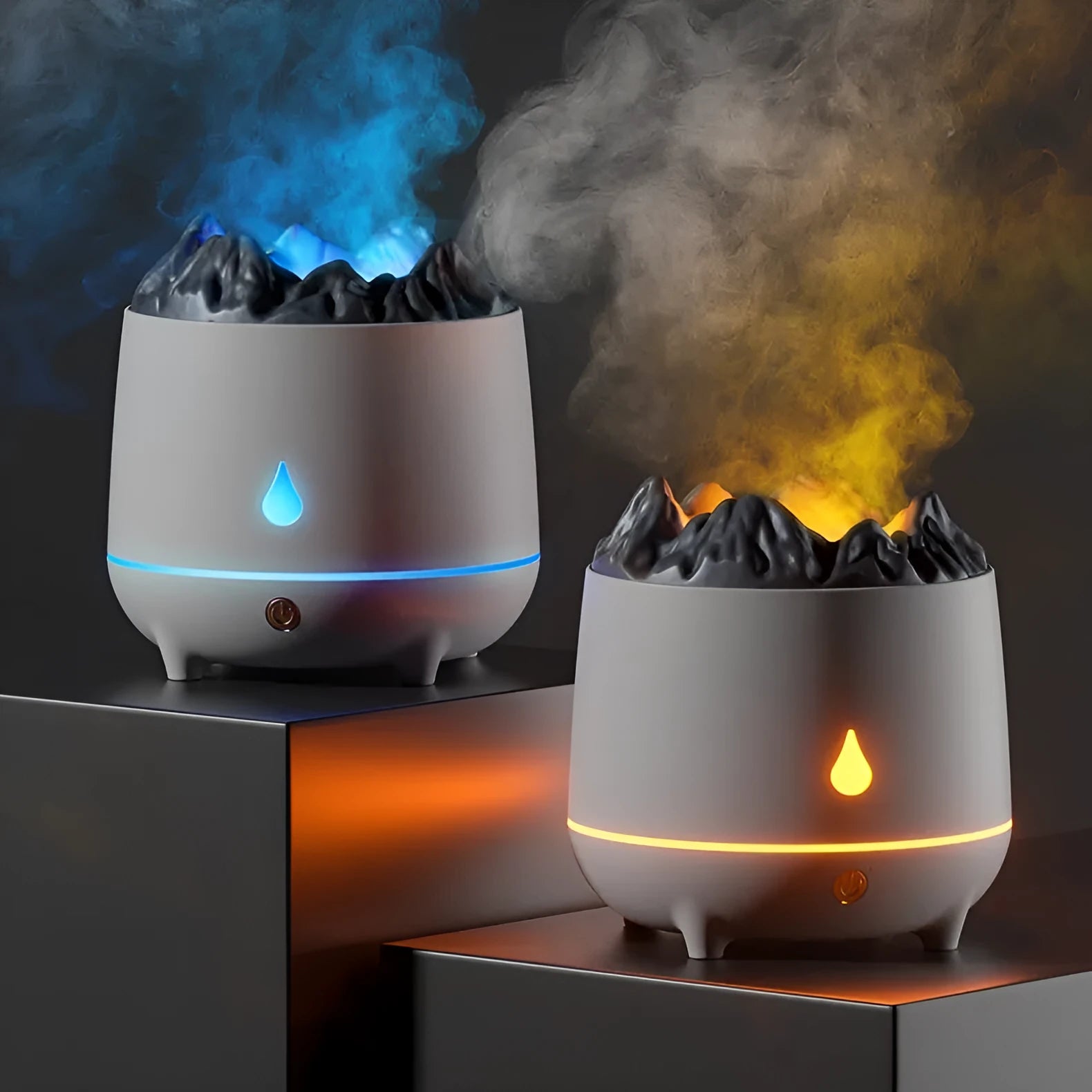 Volcanic mountain design ultrasonic humidifier in black colour with USB cable