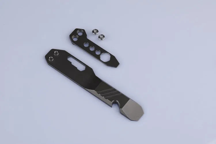 Titanium alloy multi-function crowbar tool with screwdriver and bottle opener in stone wash or gun grey finish