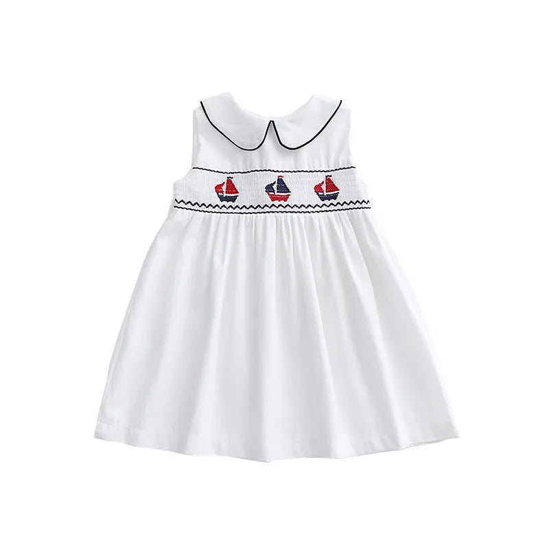 Children vintage embroidery new girls dress in cotton with A-line skirt for summer