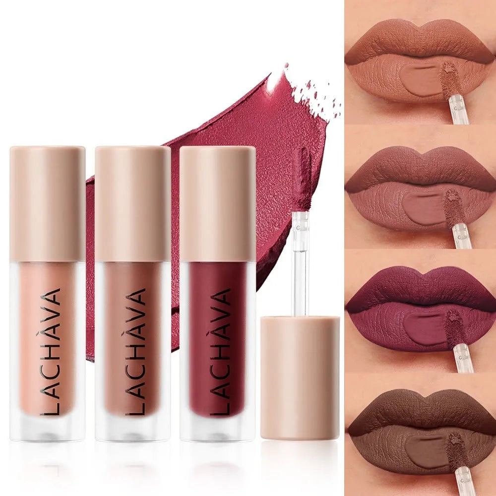 Matte nude lip mud lipstick in 10 waterproof nude colours with non-stick cup formula, 3.5g standard tube