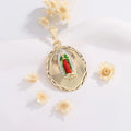 Virgin Mary copper laminate gilded painting pendant with electroplated finish, women's religious necklace accessory