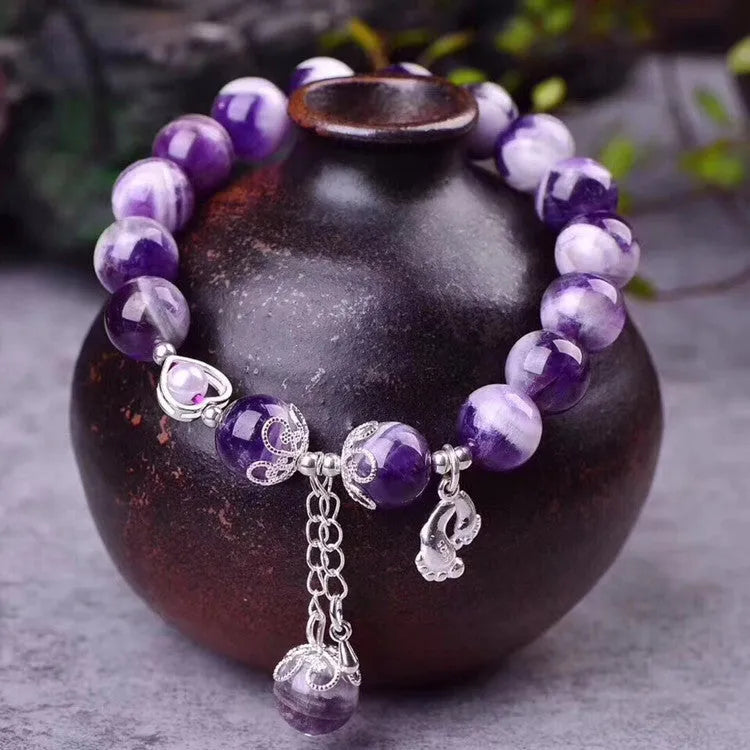Natural amethyst bracelet with 10mm round beads in unset design for women's jewellery