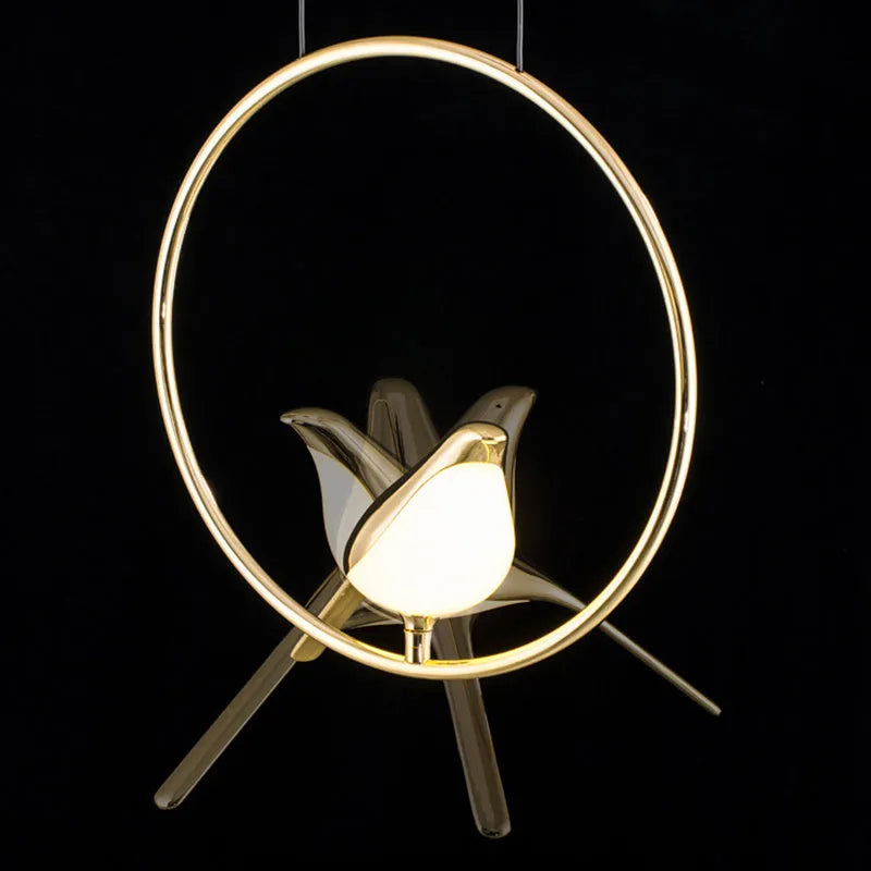 Modern minimalist magpie bird chandelier, 35 x 150 cm, zinc alloy and acrylic