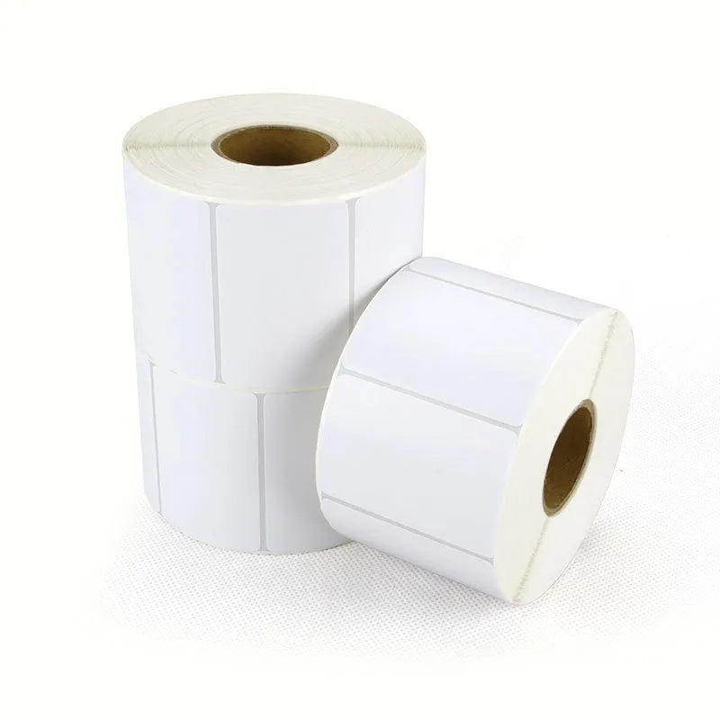 Roll of white 40x40mm four-proof thermosensitive paper adhesive labels for retail pricing applications