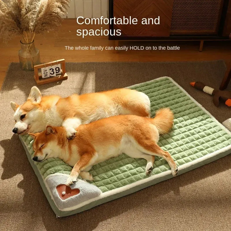 Washable dog bed mat with detachable cover in coffee colour, shown in large XXL size 100x70cm.