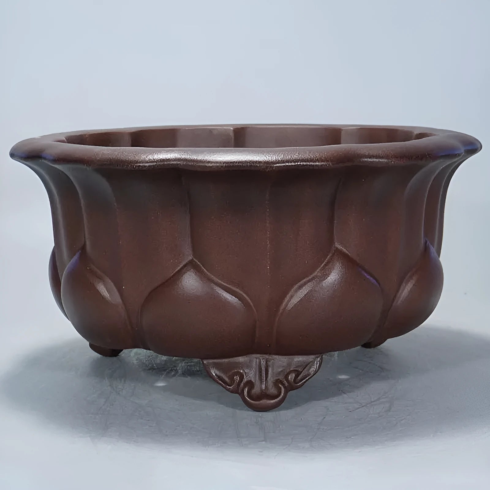 Square purple sand succulent bonsai pot with classical petal basin design, dimensions 37cm by 37cm by 20cm.