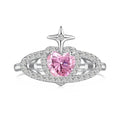 S925 sterling silver adjustable ring for women with epoxy strawberry heart and wing geometric design