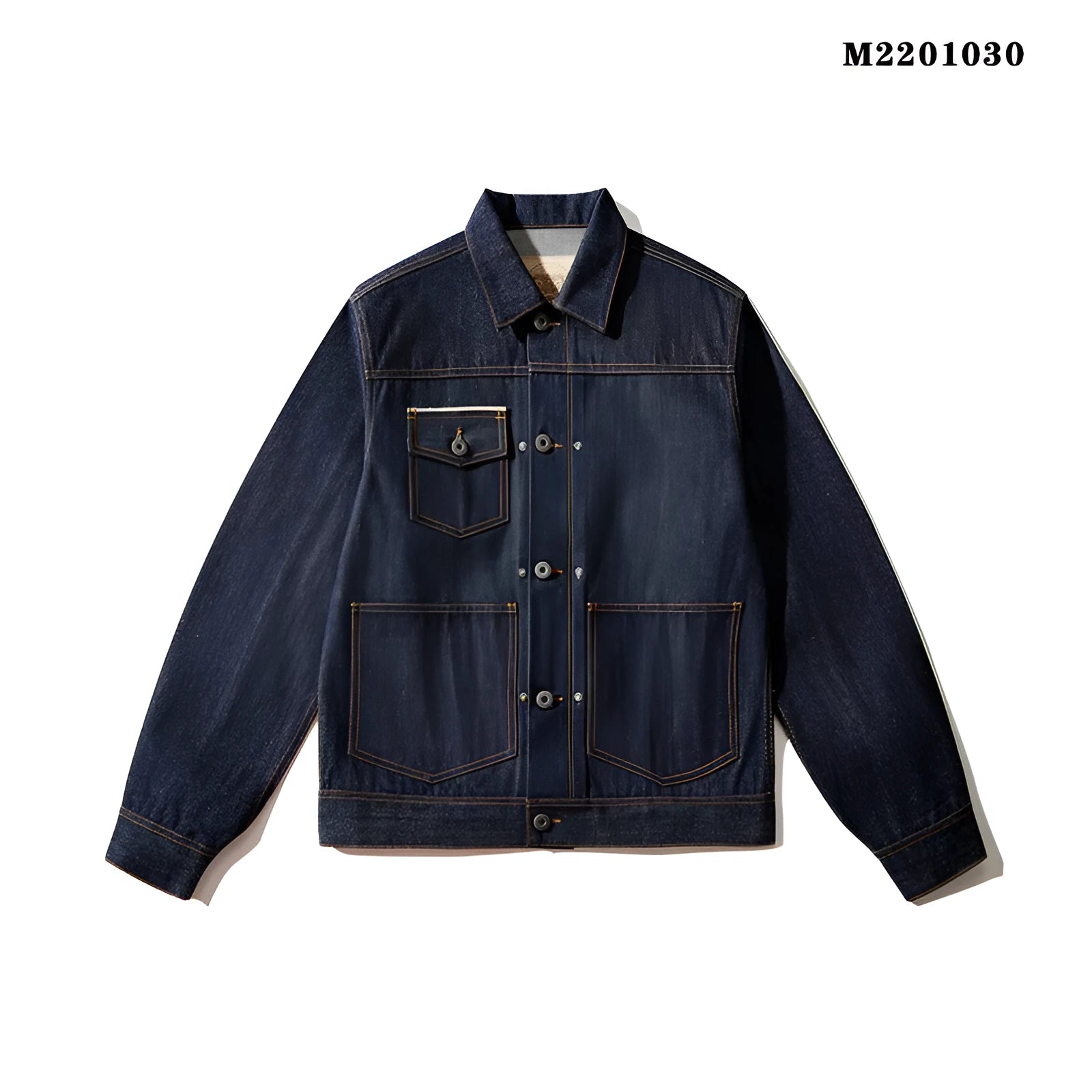 Men's raw pulp colour Japanese-style loose cotton jacket with straight hem and patch pockets