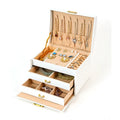 Travel jewellery box 18x14x13cm in white pink green black with density plate leather flannel and UV process