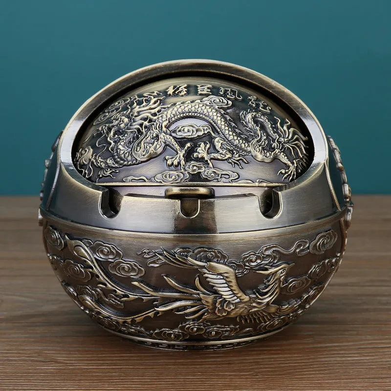 Creative bronze and red copper alloy ashtray with smoke extinguishing slot in various decorative styles.