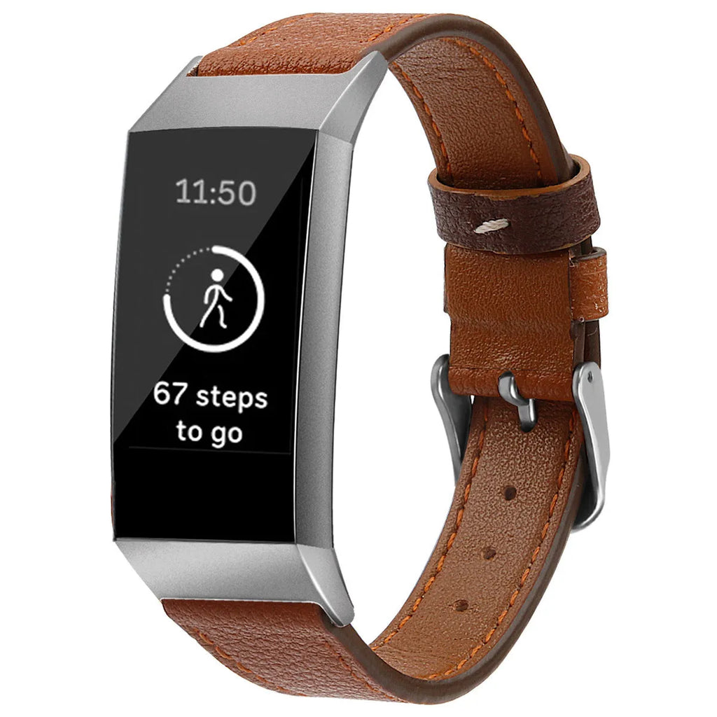 First layer cowhide watch strap for Fitbit Charge 3 and Charge 4, 18mm straight buckle, available in multiple colours and sizes