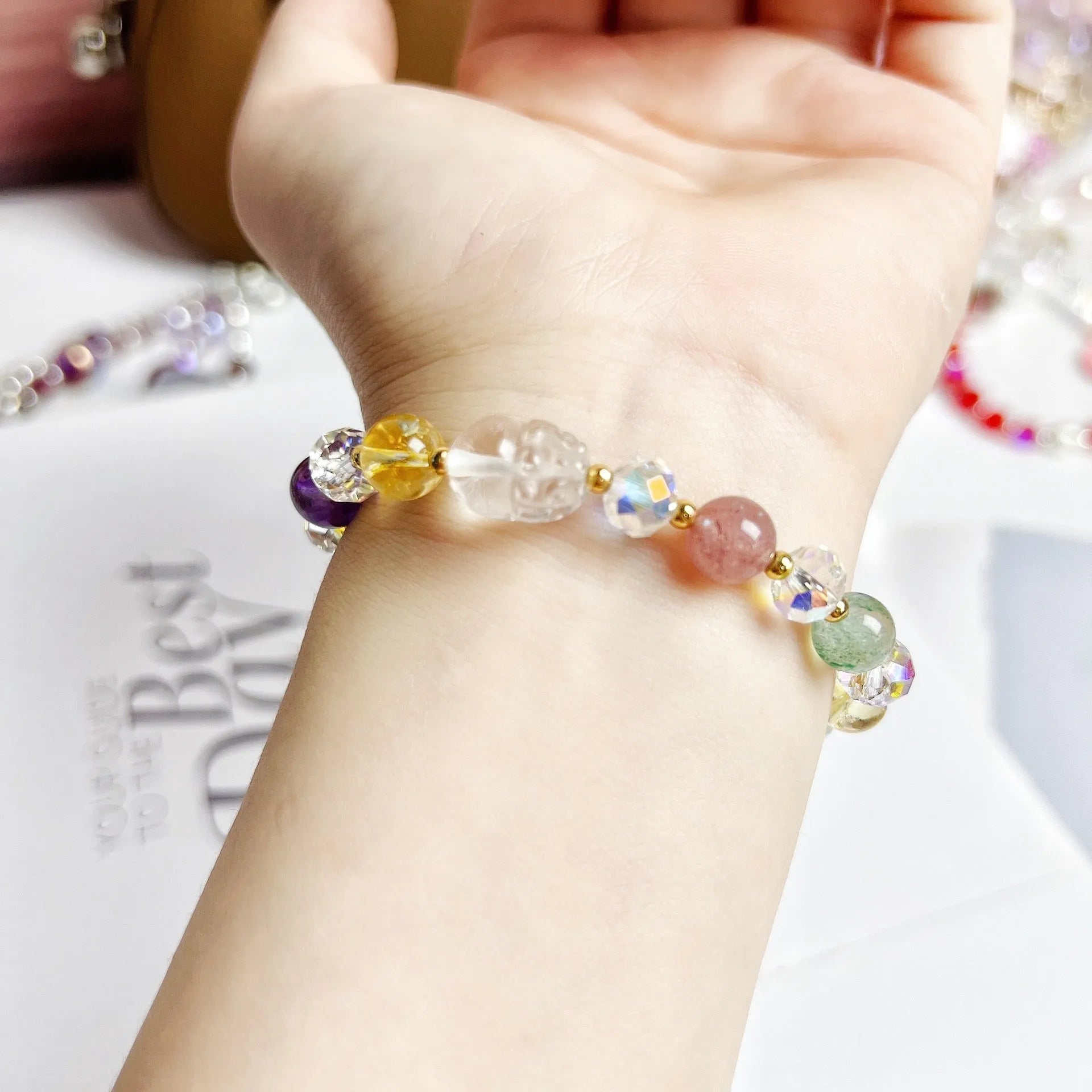 Handcrafted clear crystal bracelet with a detailed Phoenix Nine Tail Fox charm and adjustable clasp.