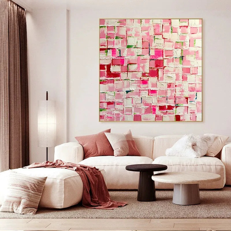 Hand painted abstract oil painting on square canvas, no frame, colourful modern wall art for home interiors