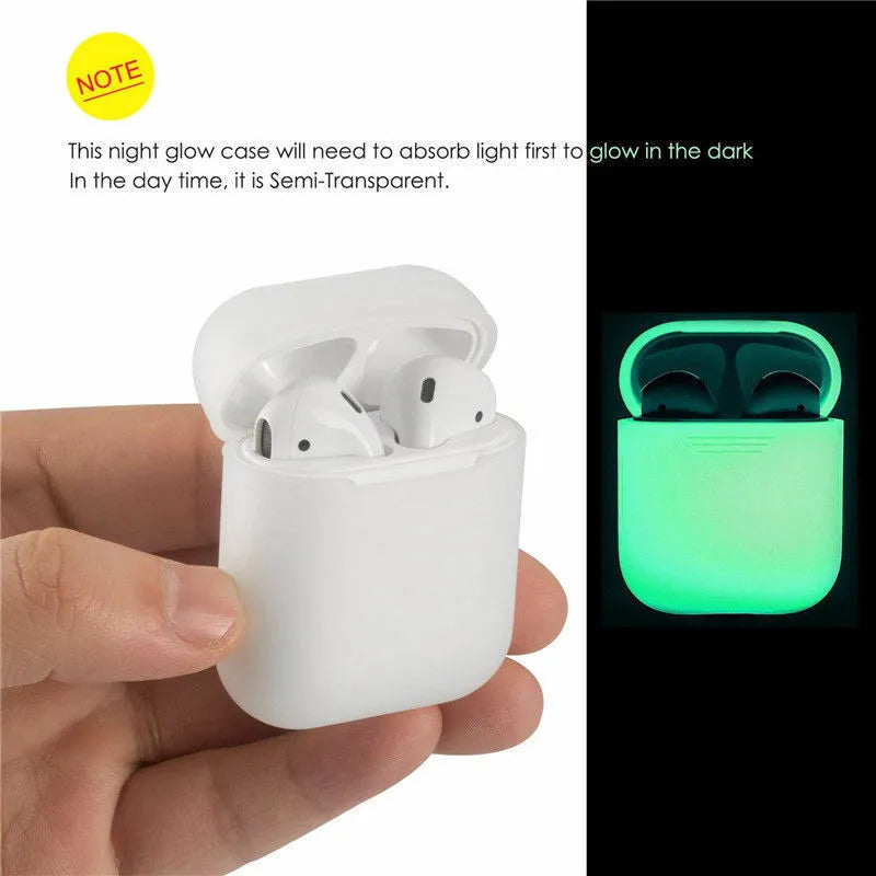 Glow-in-the-dark silicone flip-top protective case for Apple AirPods in a solid luminous colour.