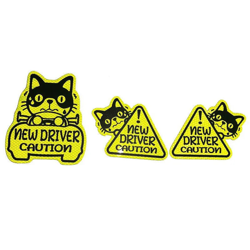 Three magnetic reflective stickers featuring cat, panda, and duck designs with reflective surfaces