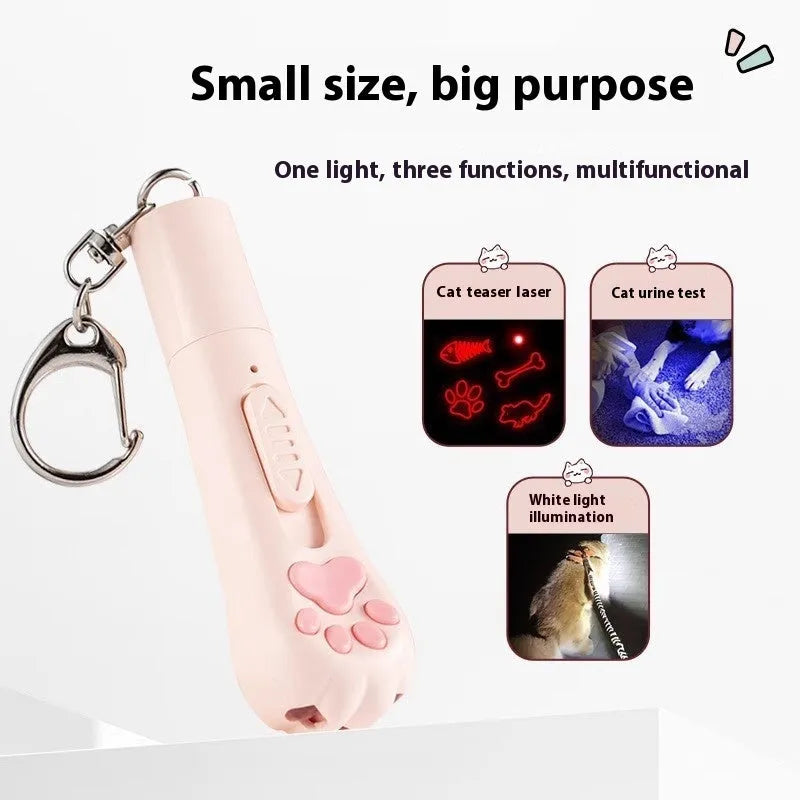 Interactive rechargeable cat teaser toy with flexible wand, shown in sky blue colour