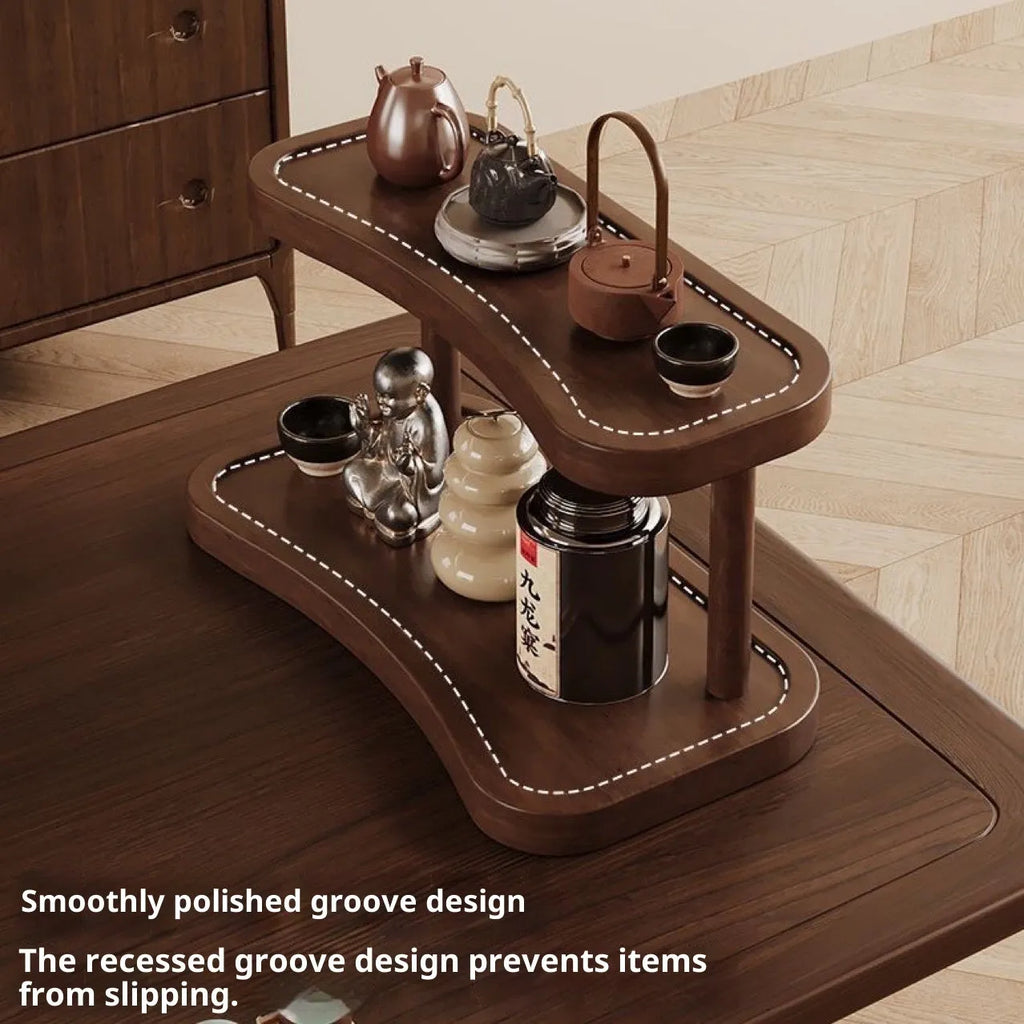Two-layer bamboo cup storage rack with thickening finish on a tabletop, available in large or small size, portable and creative style.