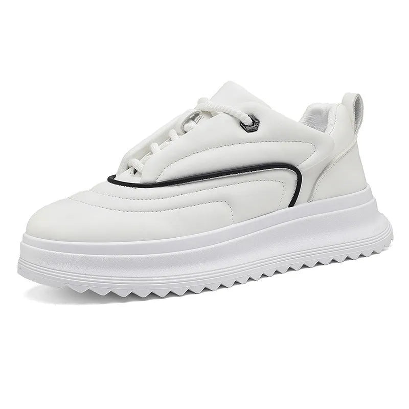 Matte cowhide leather casual shoes with thick sole and low heel in khaki colour