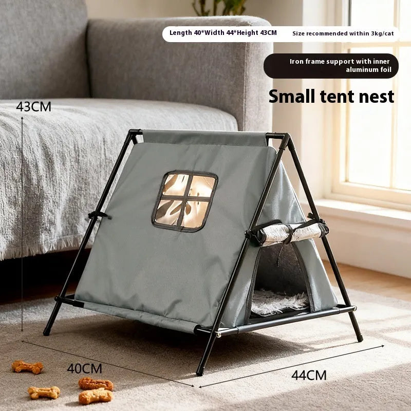 Outdoor triangle tent cat nest in black Oxford cloth with lock temperature, small size for cats
