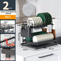 White double-layer kitchen storage rack with removable shelves for draining and organisation.