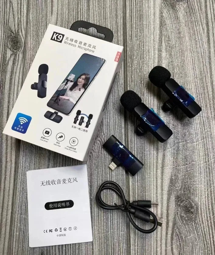 Wireless collar clip microphone for outdoor video recording with multiple interface connection options