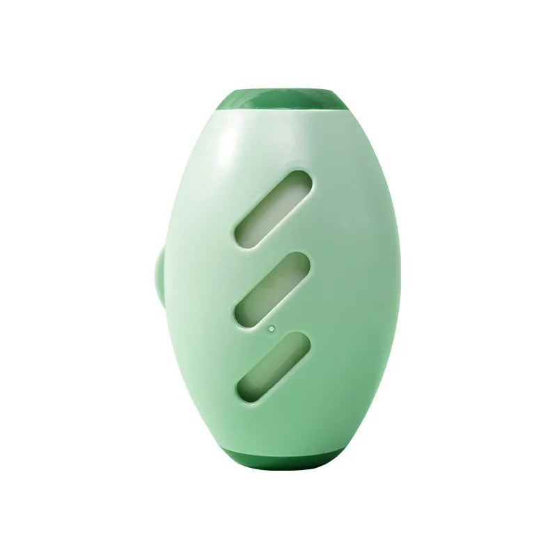 Green and white washable gel lint roller ball for pet hair removal on fabric.