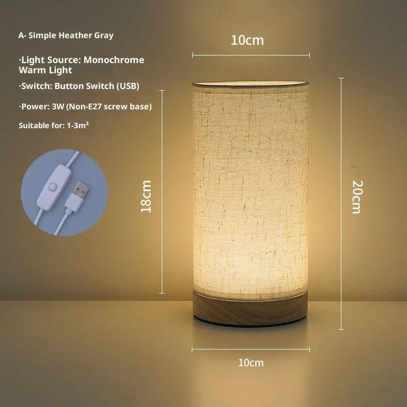Creative floral fabric table lamp with warm LED light remote control for bedroom study bedside